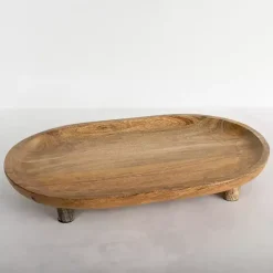 Kirklands Home Oval Mango Wood Footed Serving Platter Brown