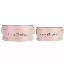 Hot Kirklands Home Oval Iron Merry Christmas Baskets, Set of 2 Pink