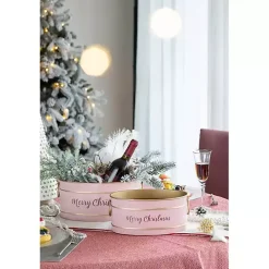 Hot Kirklands Home Oval Iron Merry Christmas Baskets, Set of 2 Pink