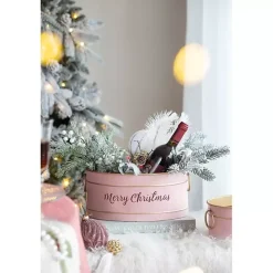 Hot Kirklands Home Oval Iron Merry Christmas Baskets, Set of 2 Pink