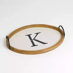 Discount Kirklands Home Oval Wood Monogram K Tray White