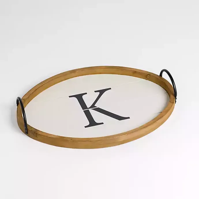 Discount Kirklands Home Oval Wood Monogram K Tray White
