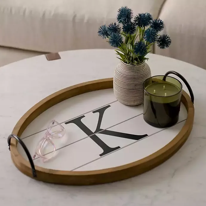 Discount Kirklands Home Oval Wood Monogram K Tray White
