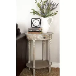 Best Kirklands Home Oval washed Pine Wood Side Table White