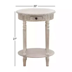 Best Kirklands Home Oval washed Pine Wood Side Table White