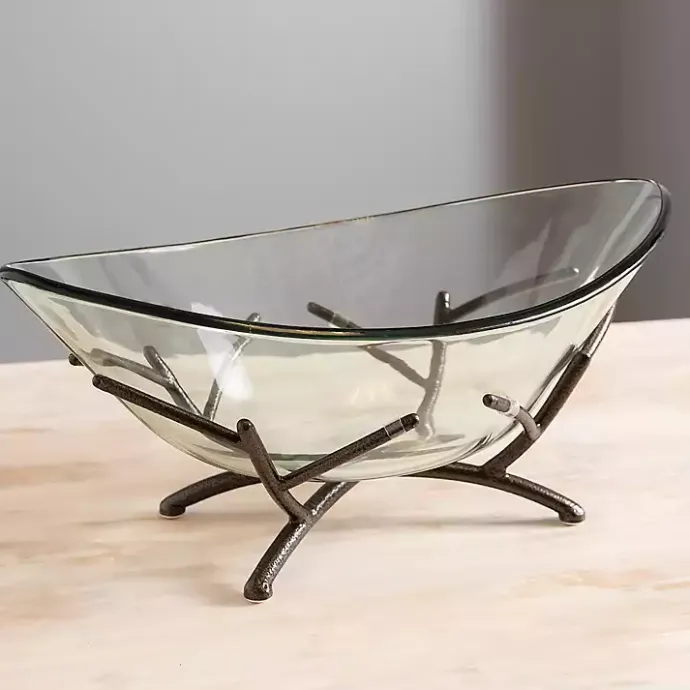 Kirklands Home Oversized Glass Bowl with Twig Base