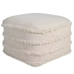 New Kirklands Home Pale Beige Tufted Stripe Cotton Square Pouf Ivory