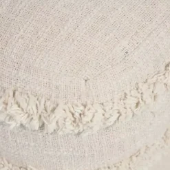 New Kirklands Home Pale Beige Tufted Stripe Cotton Square Pouf Ivory