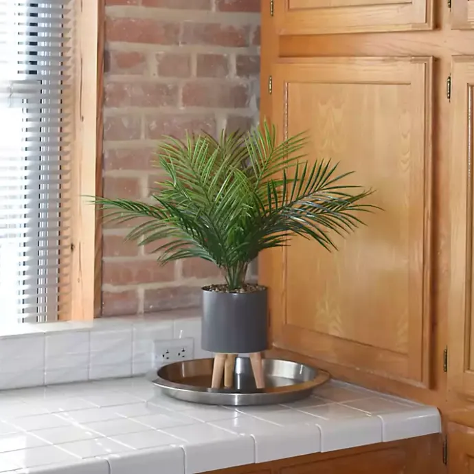 Sale Kirklands Home Palm Arrangement in Gray Footed Pot
