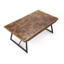 New Kirklands Home Parquet Willa Metal Base Coffee Table Tan