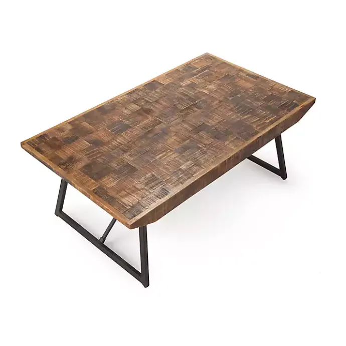 New Kirklands Home Parquet Willa Metal Base Coffee Table Tan