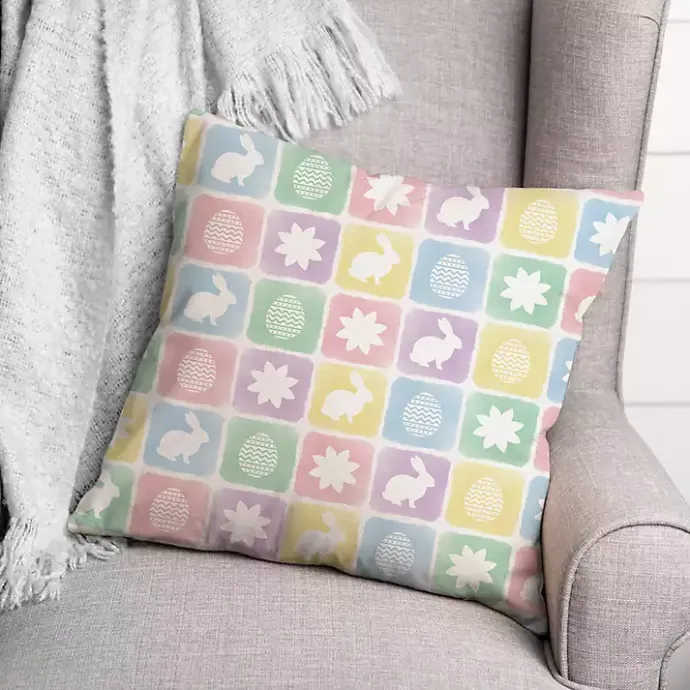 Best Kirklands Home Pastel Easter Bunny Grid Outdoor Pillow Multi