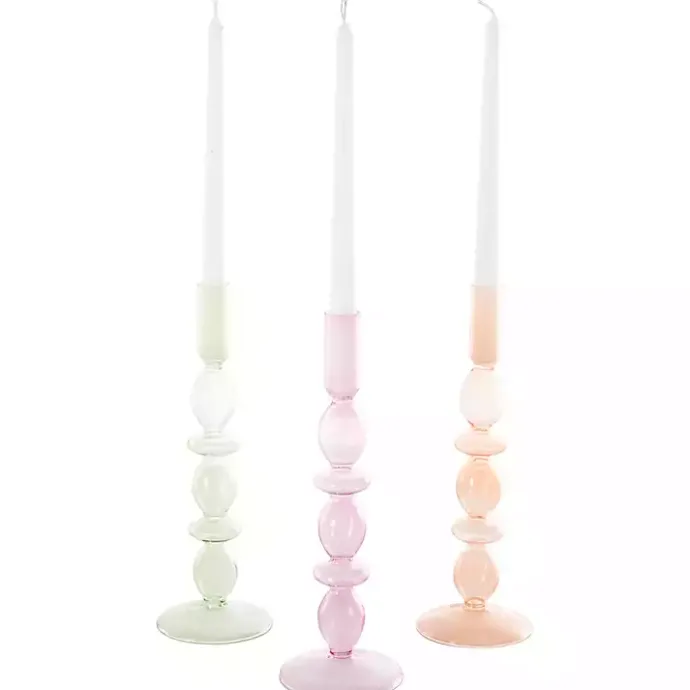 Clearance Kirklands Home Pastel Glass Taper Candle Holders, Set of 3