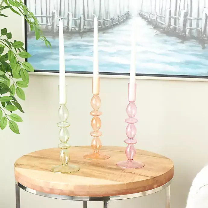 Clearance Kirklands Home Pastel Glass Taper Candle Holders, Set of 3