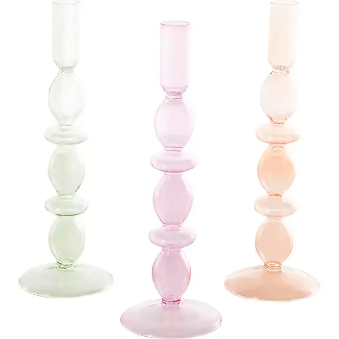 Clearance Kirklands Home Pastel Glass Taper Candle Holders, Set of 3