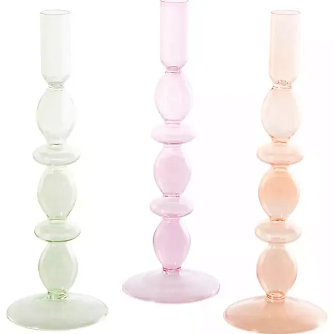 Clearance Kirklands Home Pastel Glass Taper Candle Holders, Set of 3
