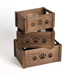 Hot Kirklands Home Paw Print Cutout Wooden Crates, Set of 3 Brown