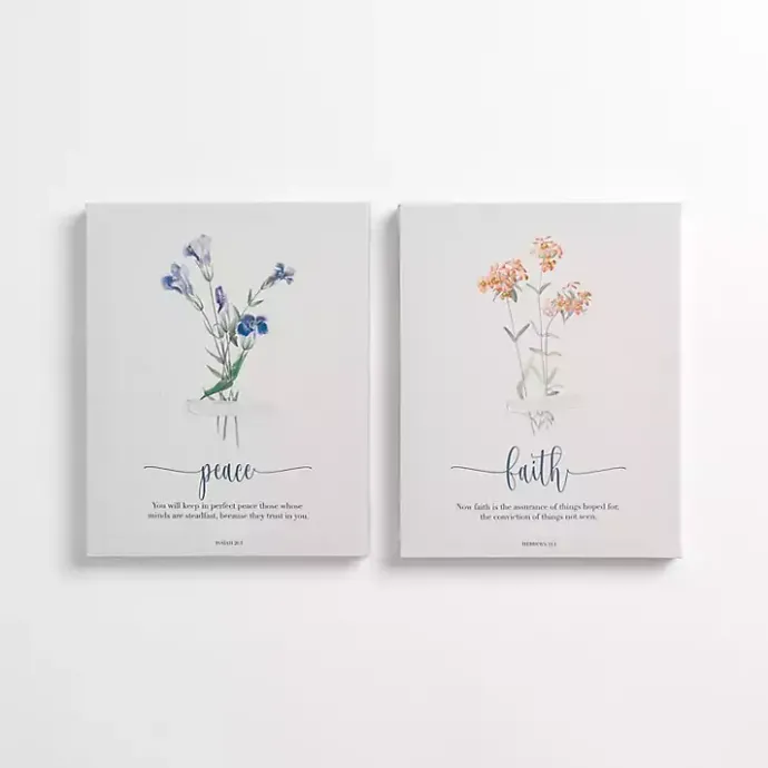 Clearance Kirklands Home Peace and Faith Floral Canvas Art Prints, Set of 2