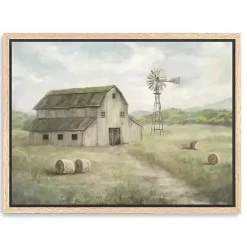 New Kirklands Home Peaceful Farm Oak Framed Canvas Art Print