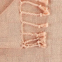 Kirklands Home Peach Checkered Weave Fringe Throw Pink
