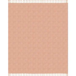 Kirklands Home Peach Checkered Weave Fringe Throw Pink