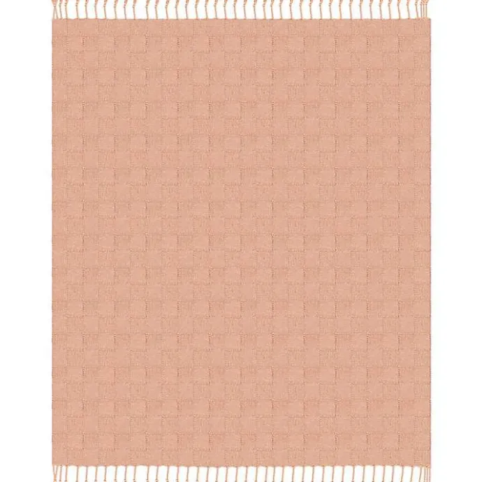 Kirklands Home Peach Checkered Weave Fringe Throw Pink
