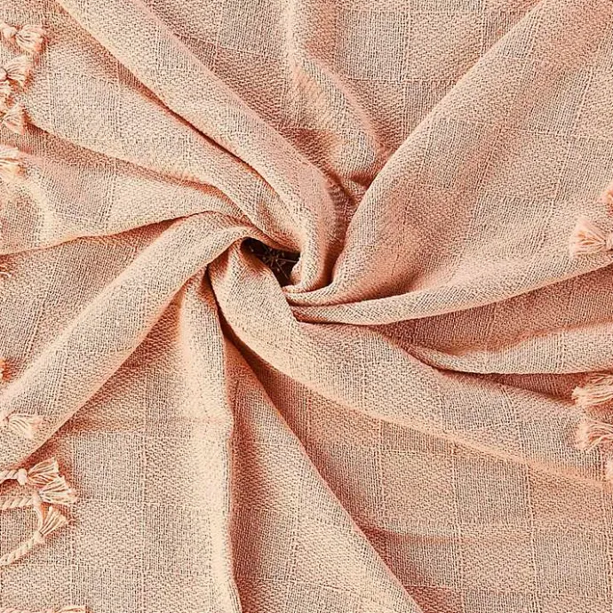 Kirklands Home Peach Checkered Weave Fringe Throw Pink