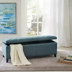 Best Kirklands Home Peacock Button Tufted Storage Bench Blue