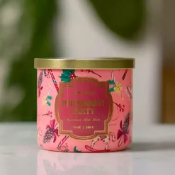 Hot Kirklands Home Peppermint Party Triple Wick Jar Candle Pink