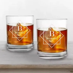 Clearance Kirklands Home Personalized Diamond Whiskey Glasses, Set of 2