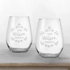 Outlet Kirklands Home Personalized Easter Cross Wine Glasses, Set of 2 Clear