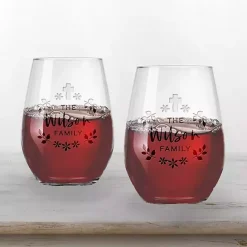Outlet Kirklands Home Personalized Easter Cross Wine Glasses, Set of 2 Clear