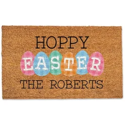 Kirklands Home Personalized Hoppy Easter Plaid Eggs Doormat Tan