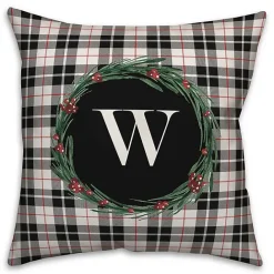 Best Kirklands Home Personalized Monogram Black Plaid Wreath Pillow