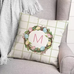 Discount Kirklands Home Personalized Monogram Easter Egg Wreath Pillow