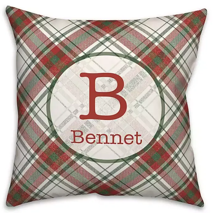 Online Kirklands Home Personalized Monogram Plaid Christmas Pillow
