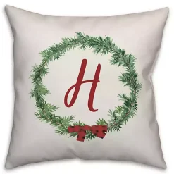 Discount Kirklands Home Personalized Monogram Ribbon Wreath Outdoor Pillow