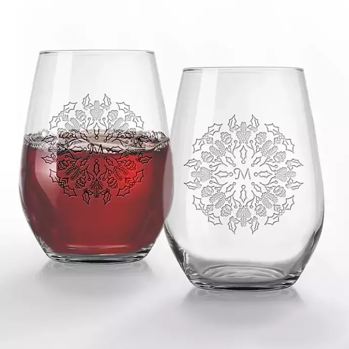 Clearance Kirklands Home Personalized Snowflake Wine Glasses, Set of 2 Clear