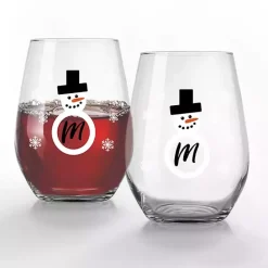 Outlet Kirklands Home Personalized Snowman Monogram Wine Glass, Set of 2