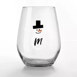 Outlet Kirklands Home Personalized Snowman Monogram Wine Glass, Set of 2