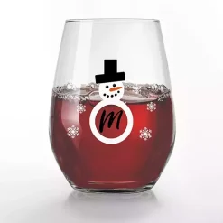 Outlet Kirklands Home Personalized Snowman Monogram Wine Glass, Set of 2