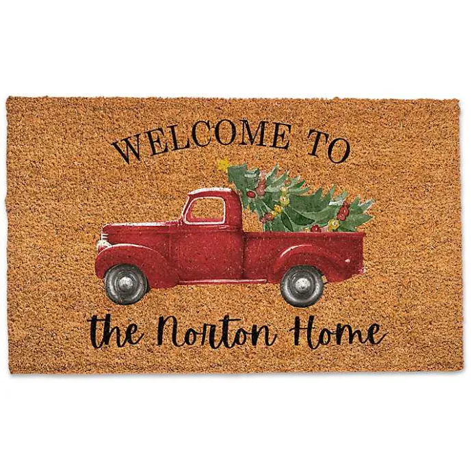Kirklands Home Personalized Welcome Christmas Truck Doormat Tan