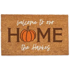 Clearance Kirklands Home Personalized Welcome to Our Home Pumpkin Doormat Brown