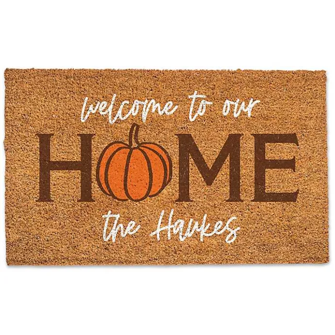 Clearance Kirklands Home Personalized Welcome to Our Home Pumpkin Doormat Brown