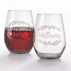 Best Kirklands Home Personalized Wreath Etched Wine Glasses, Set of 2 Clear