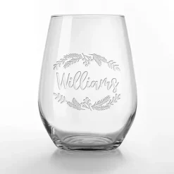 Best Kirklands Home Personalized Wreath Etched Wine Glasses, Set of 2 Clear