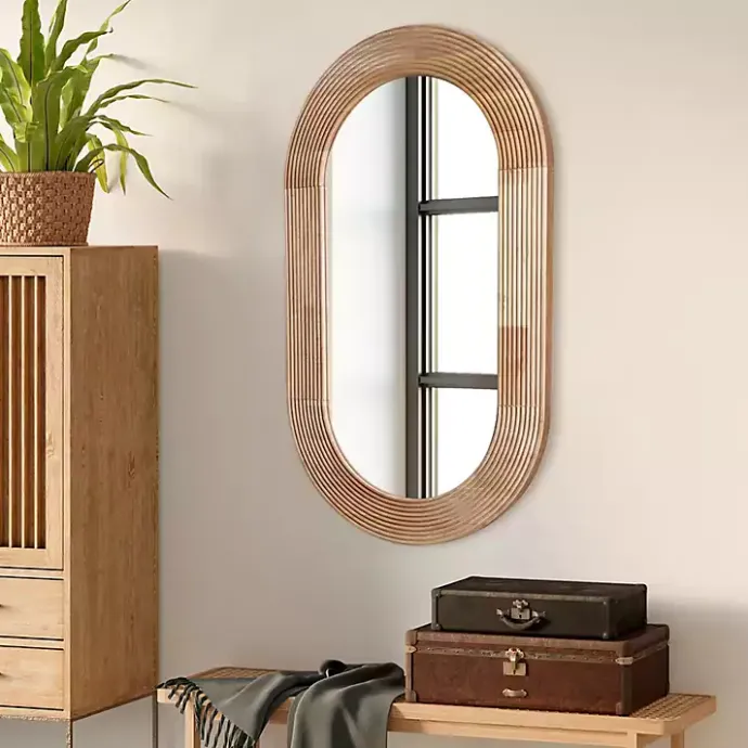 Outlet Kirklands Home Pill Capsule Oval Shaped Wood Wall Mirror