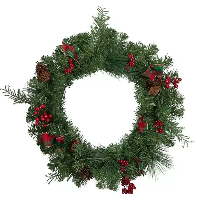Clearance Kirklands Home Pine and Berries Ribbon Wreath Green