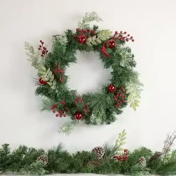 Sale Kirklands Home Pine and Berry Christmas Wreath, 24 in.