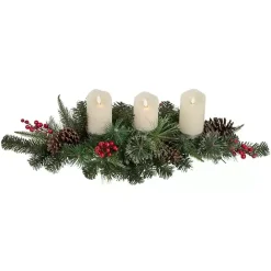 New Kirklands Home Pine and Berry Pillar Candle Centerpiece Green